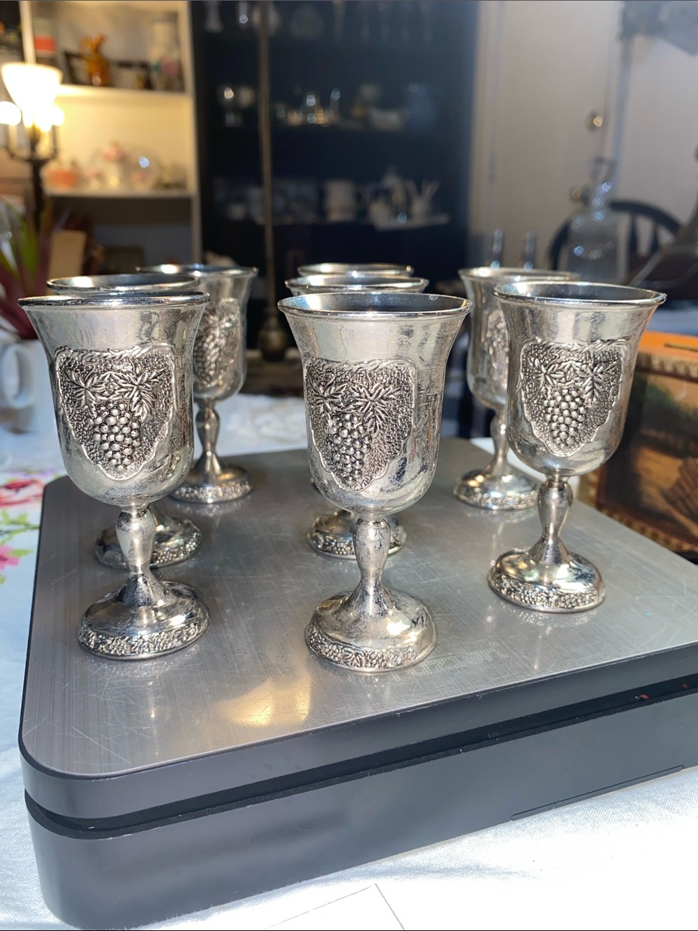 (8) vintage silver-plated Kiddush cups